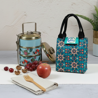 Lunch Bag Green Flower Print - A3