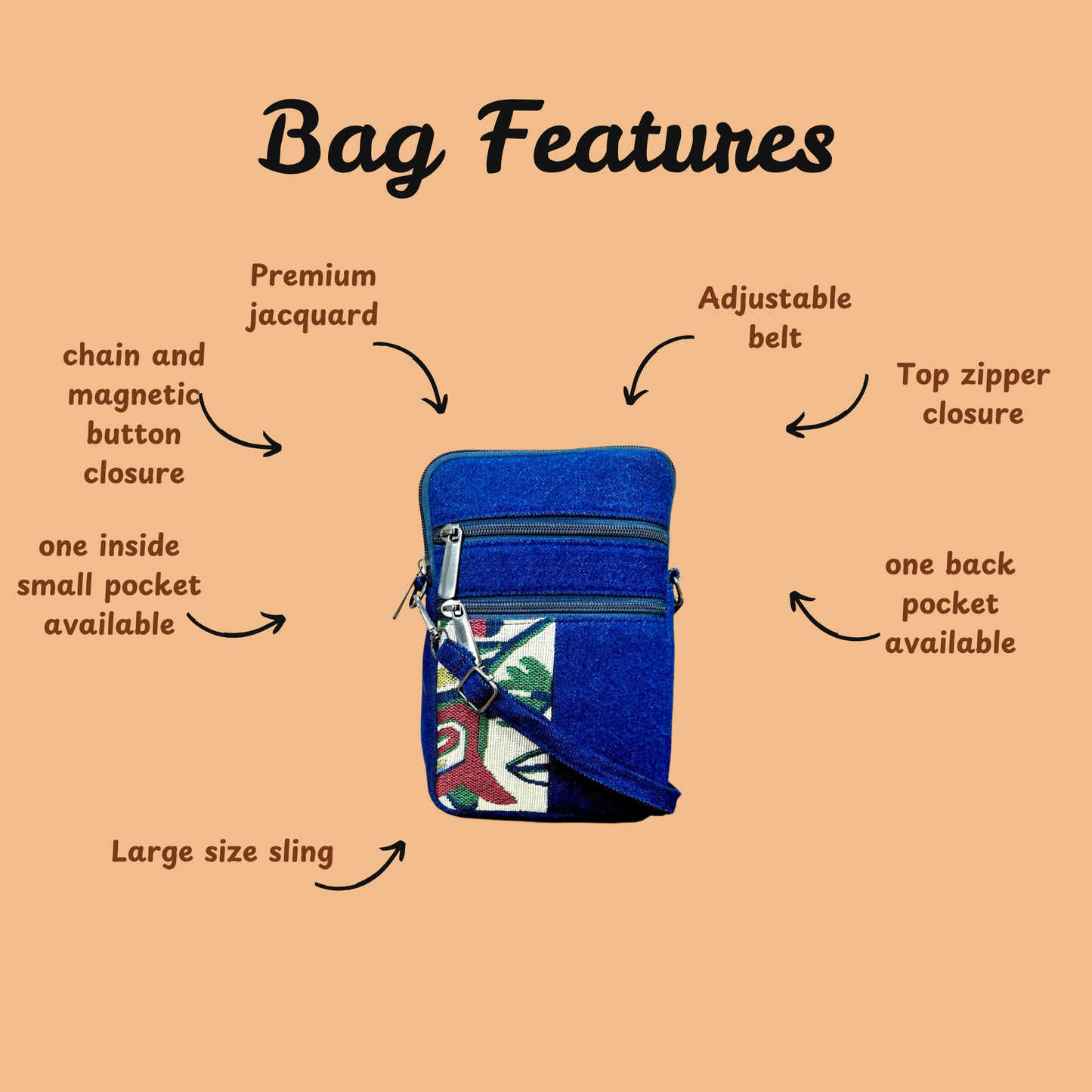 DURABLE GREEN AND MAROON DENIM MOBLIE SLING BAG - H2