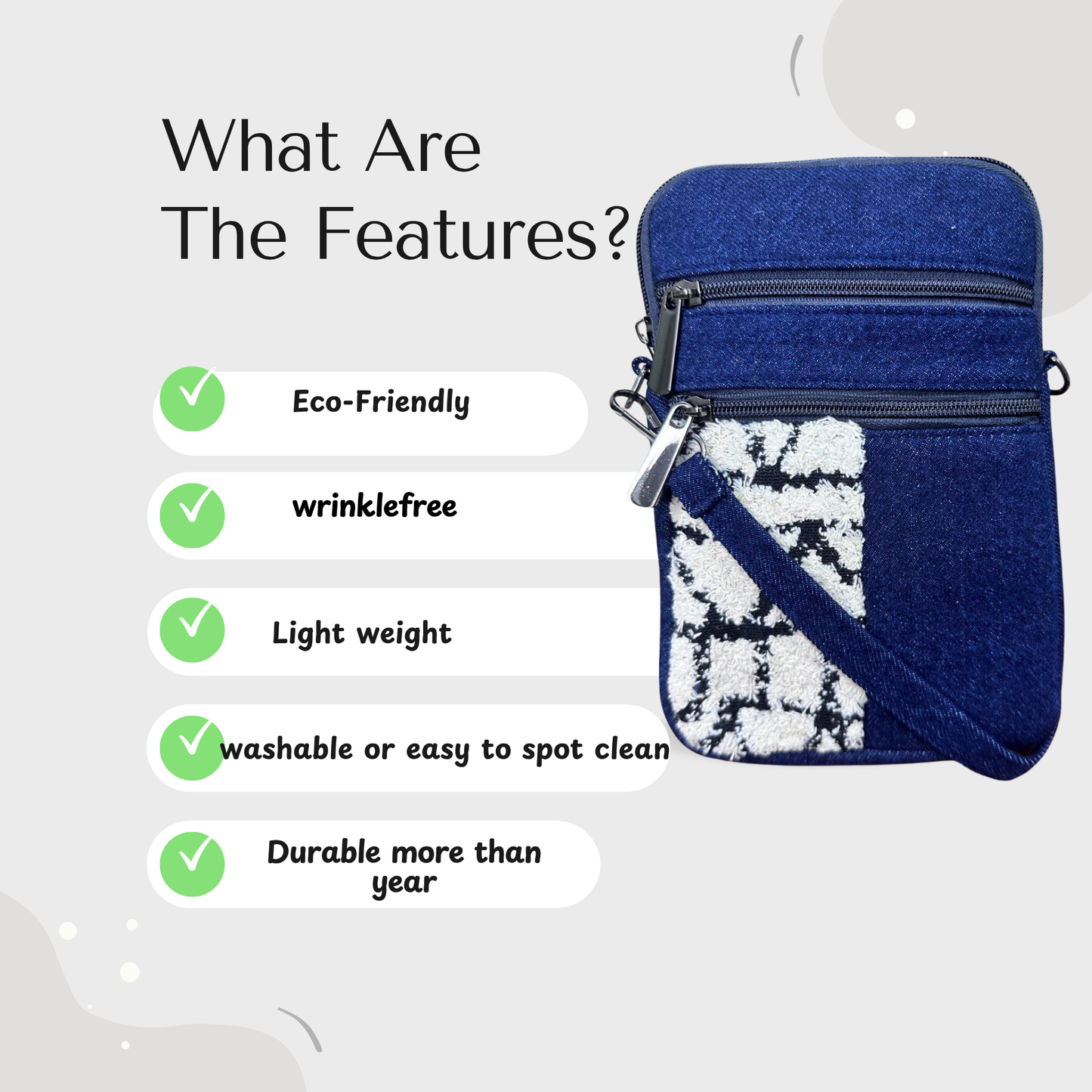 DURABLE BLUE AND WHITE DENIM MOBLIE SLING BAG - H1