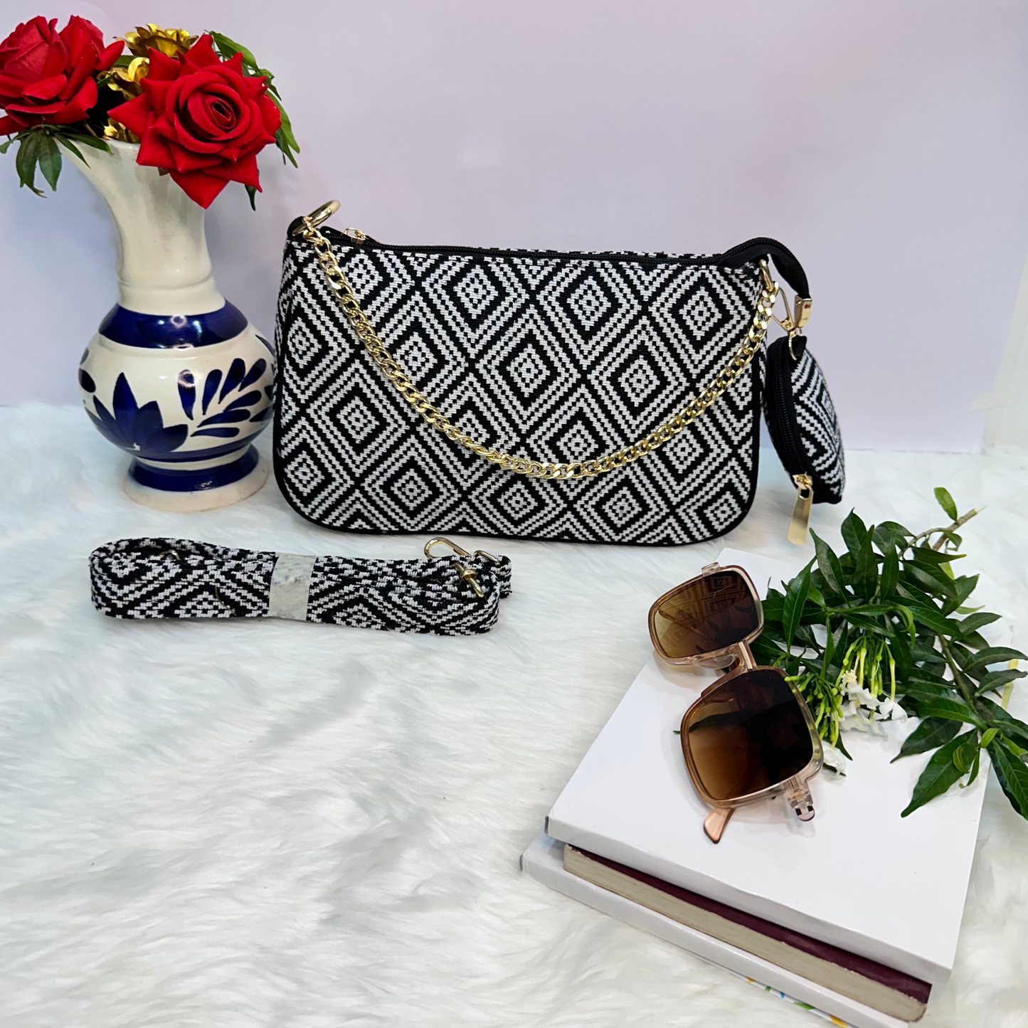 DURABLE BLACK And White Baguette BAG - F2