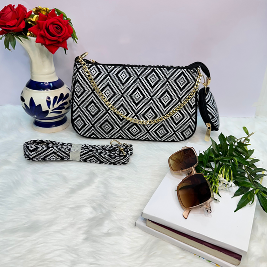 DURABLE BLACK And White Baguette BAG - F2