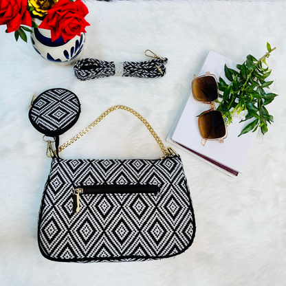 DURABLE BLACK And White Baguette BAG - F2
