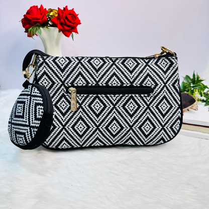 DURABLE BLACK And White Baguette BAG - F2