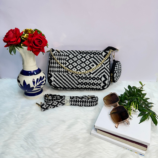 DURABLE BLACK And White Baguette BAG - F3