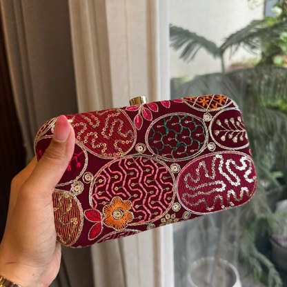 Embroidered Ethnic Clutch for Women Mobile party clutch Red