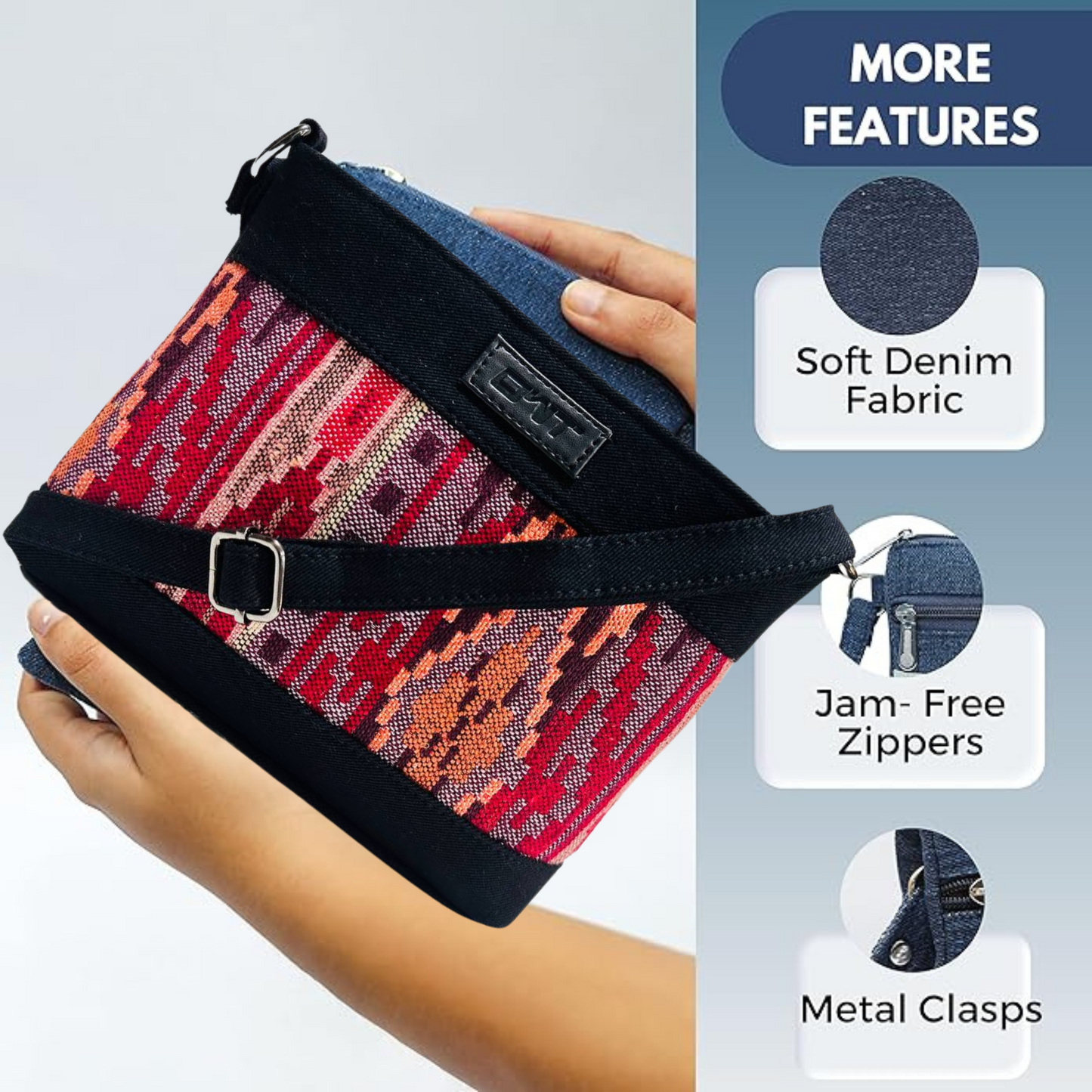 DENIM DURABLE MAROON BLACK SLING BAG A15