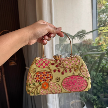 Embroidered Ethnic Clutch for Women Mobile party clutch Yellow