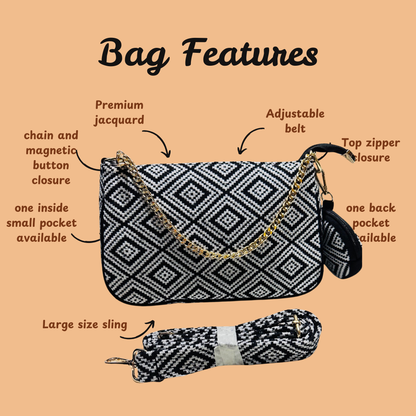 DURABLE BLACK And White Baguette BAG - F2