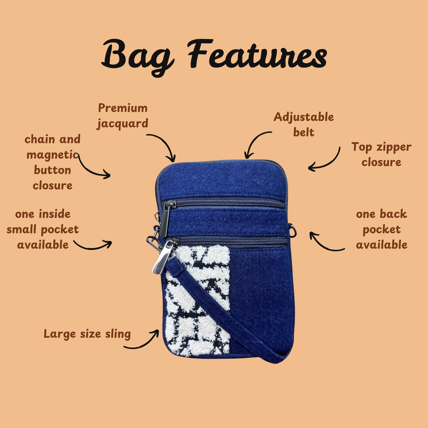 DURABLE BLUE AND WHITE DENIM MOBLIE SLING BAG - H1