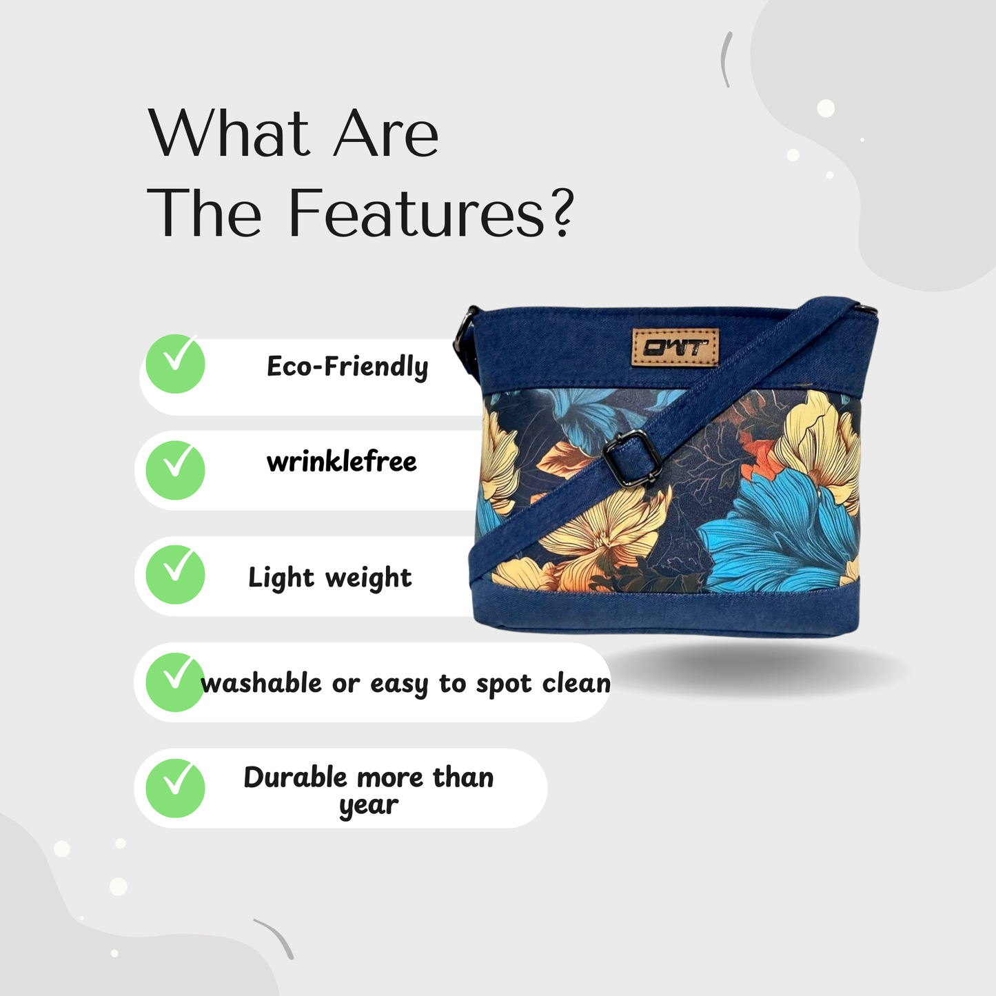 DURABLE BLUE DENIM FLOWER PRINT SLING BAG -A13