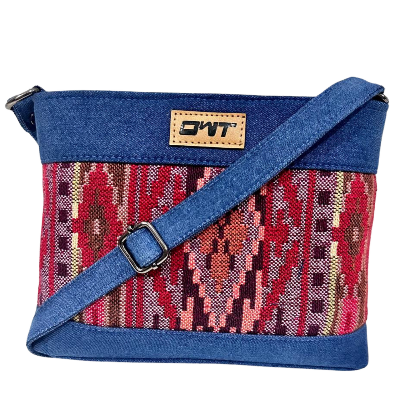 DURABLE BLUE DENIM MAROON PRINT SLING BAG -A16