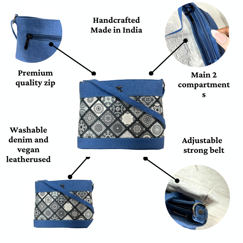 DURABLE BLUE DENIM SLING BAG - A1