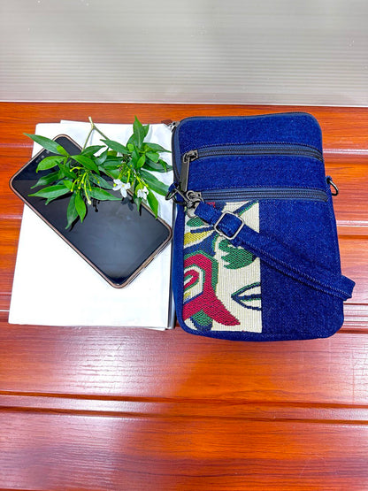 DURABLE GREEN AND MAROON DENIM MOBLIE SLING BAG - H2