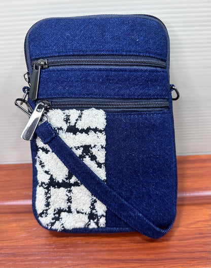 DURABLE BLUE AND WHITE DENIM MOBLIE SLING BAG - H1