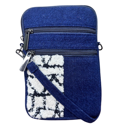 DURABLE BLUE AND WHITE DENIM MOBLIE SLING BAG - H1