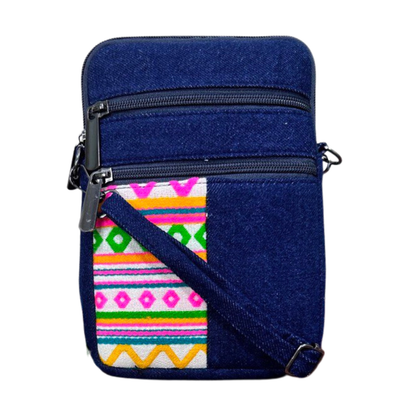 DURABLE PINK AND GREEN  DENIM MOBLIE SLING BAG - H3
