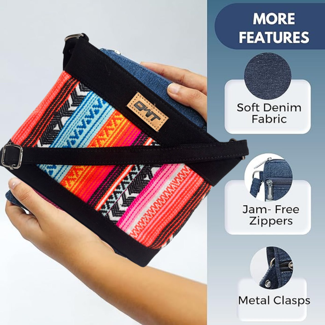 DURABLE BLACK DENIM SLING BAG - A5