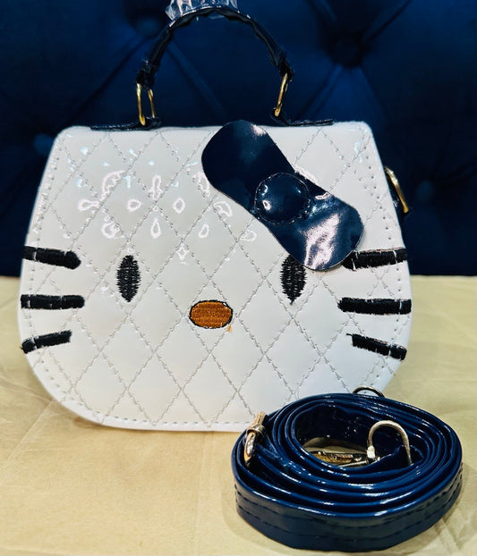 Blue And White Cat Face Kids Bag
