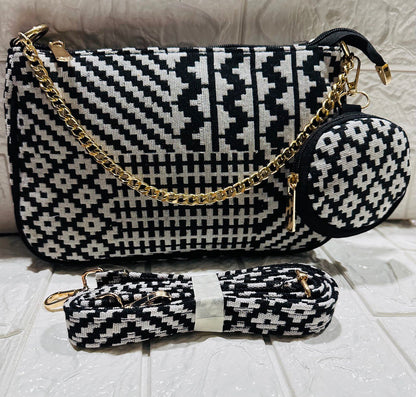 DURABLE BLACK And White Baguette BAG - F3