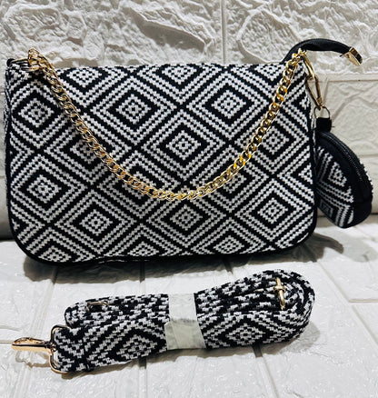 DURABLE BLACK And White Baguette BAG - F2