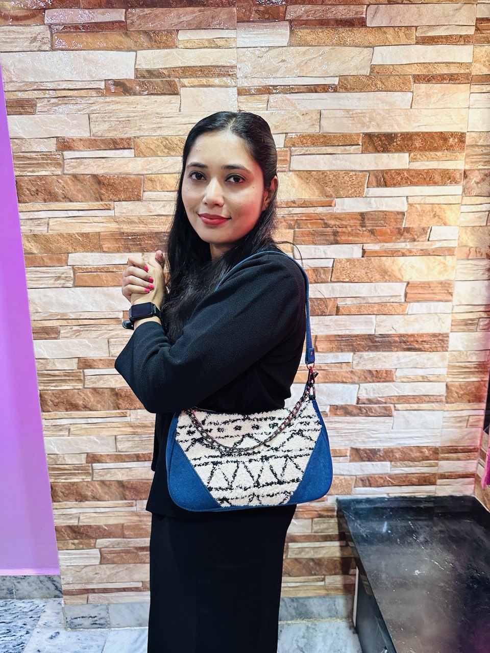 DURABLE BLUE  DENIM WHITE  MOON BAG - E3