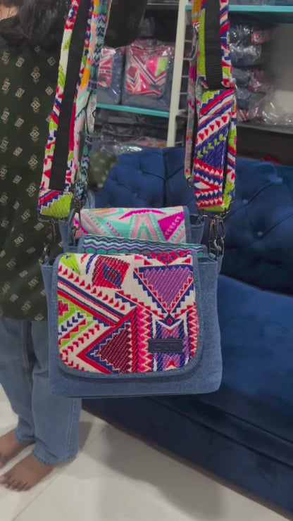 BLUE DENIM CROSS BODY BAG-A