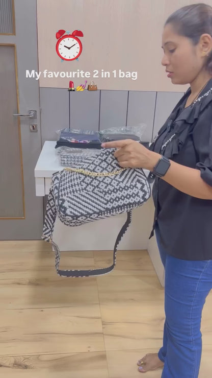 DURABLE BLACK And White Baguette BAG - F3