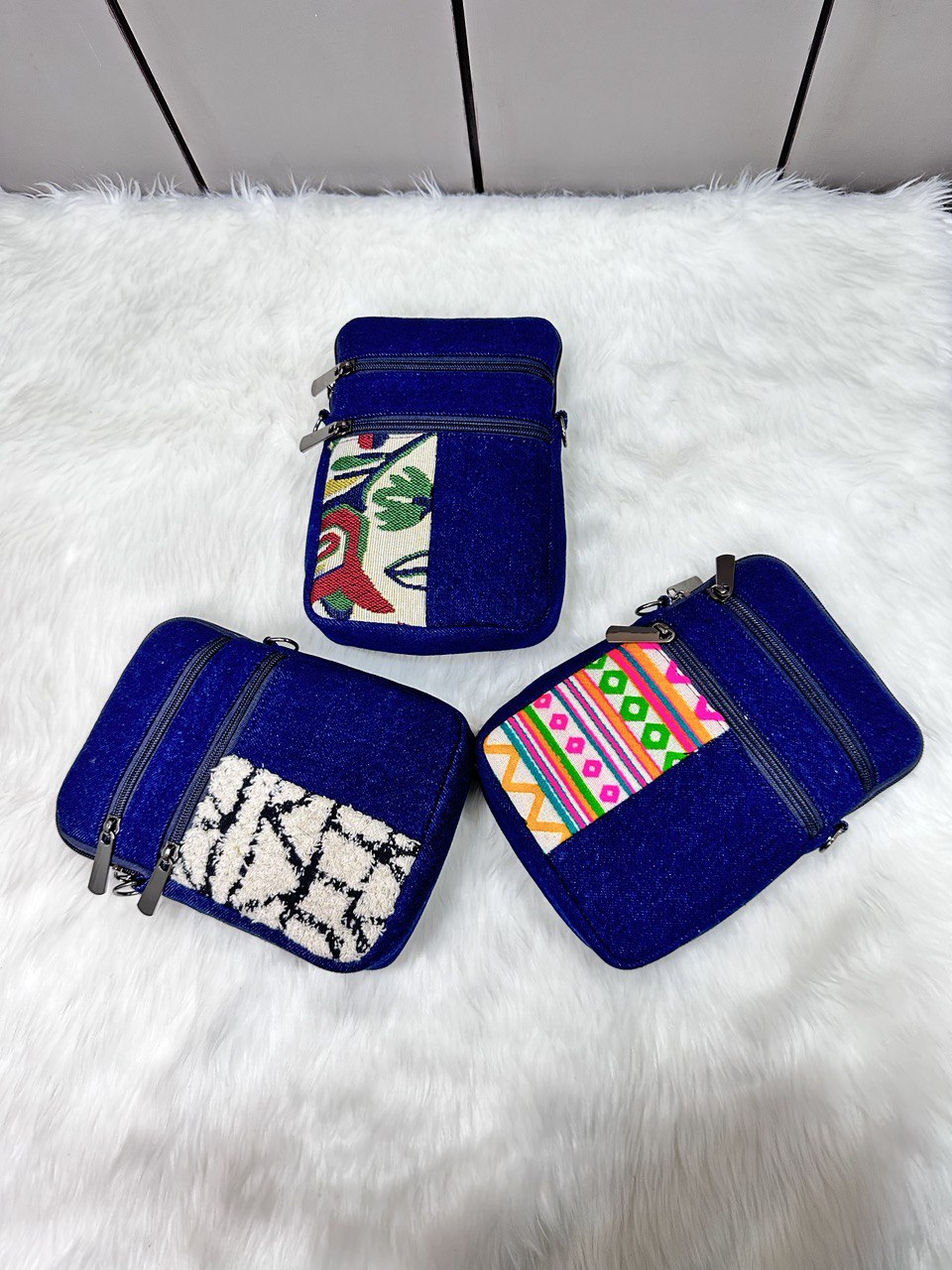 DURABLE PINK AND GREEN  DENIM MOBLIE SLING BAG - H3