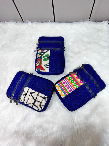 DURABLE PINK AND GREEN  DENIM MOBLIE SLING BAG - H3